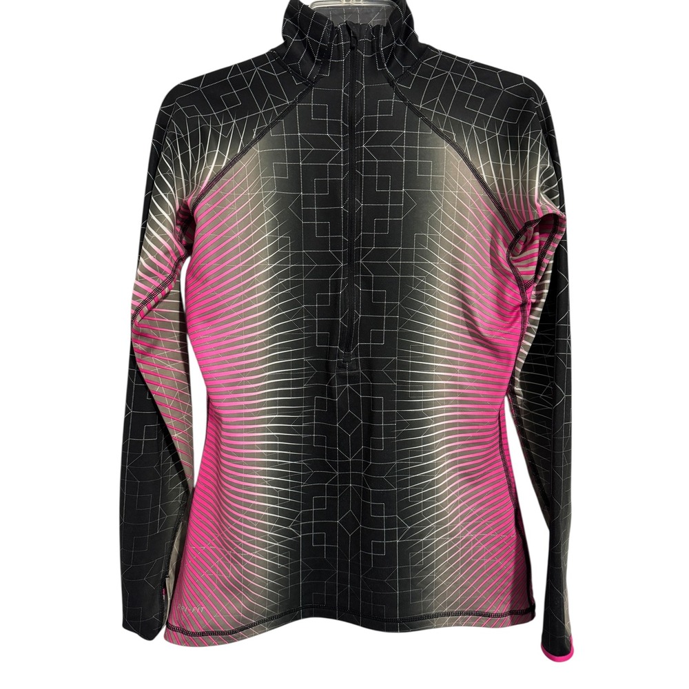 Nike Pro Women's Medium Half-Zip‎ Training Top Black Pink Geometric Activewear